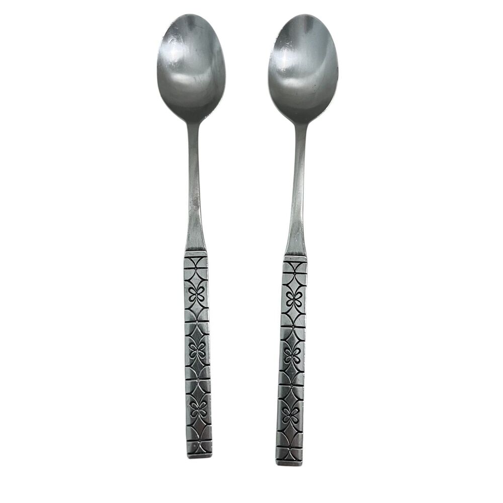 Set - 2 Iced Tea Parfait Stainless Steel Spoons Impulse Pattern Northland Oneida